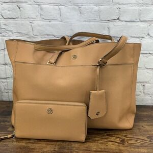 Tory Burch Robinson Brown Double Zip Tote Handbag With Wallet